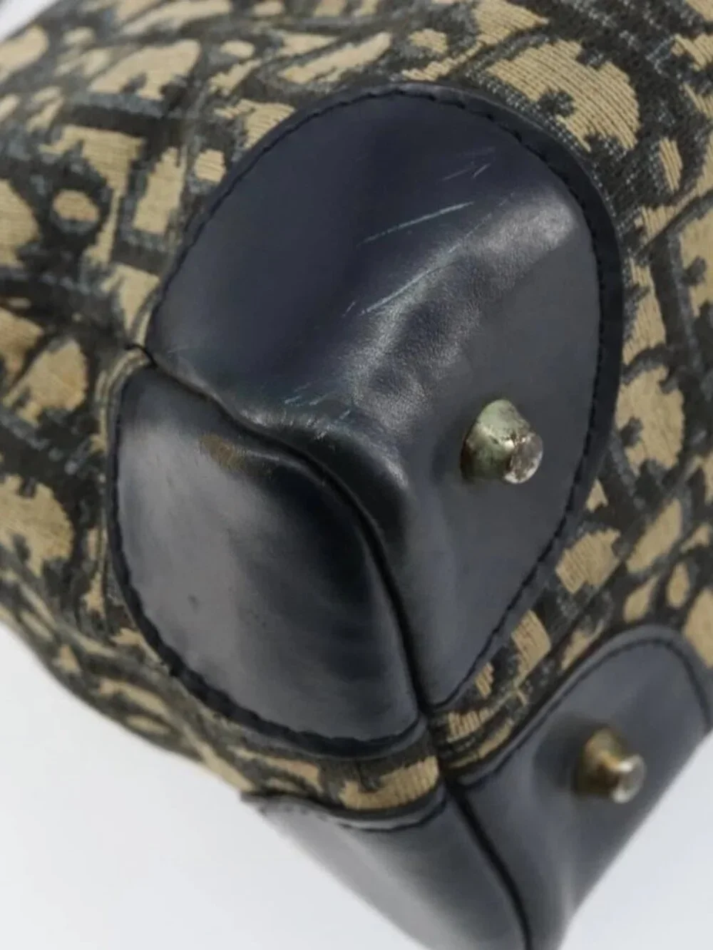 Christian Dior Trotter Canvas Shoulder Bag Navy Gold Auth - Picture 12 of 16